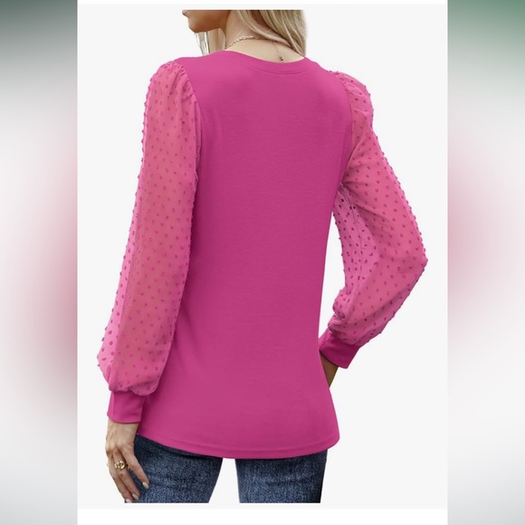 Pink Women's Top with Sheer Sleeves - Picture 2 of 3